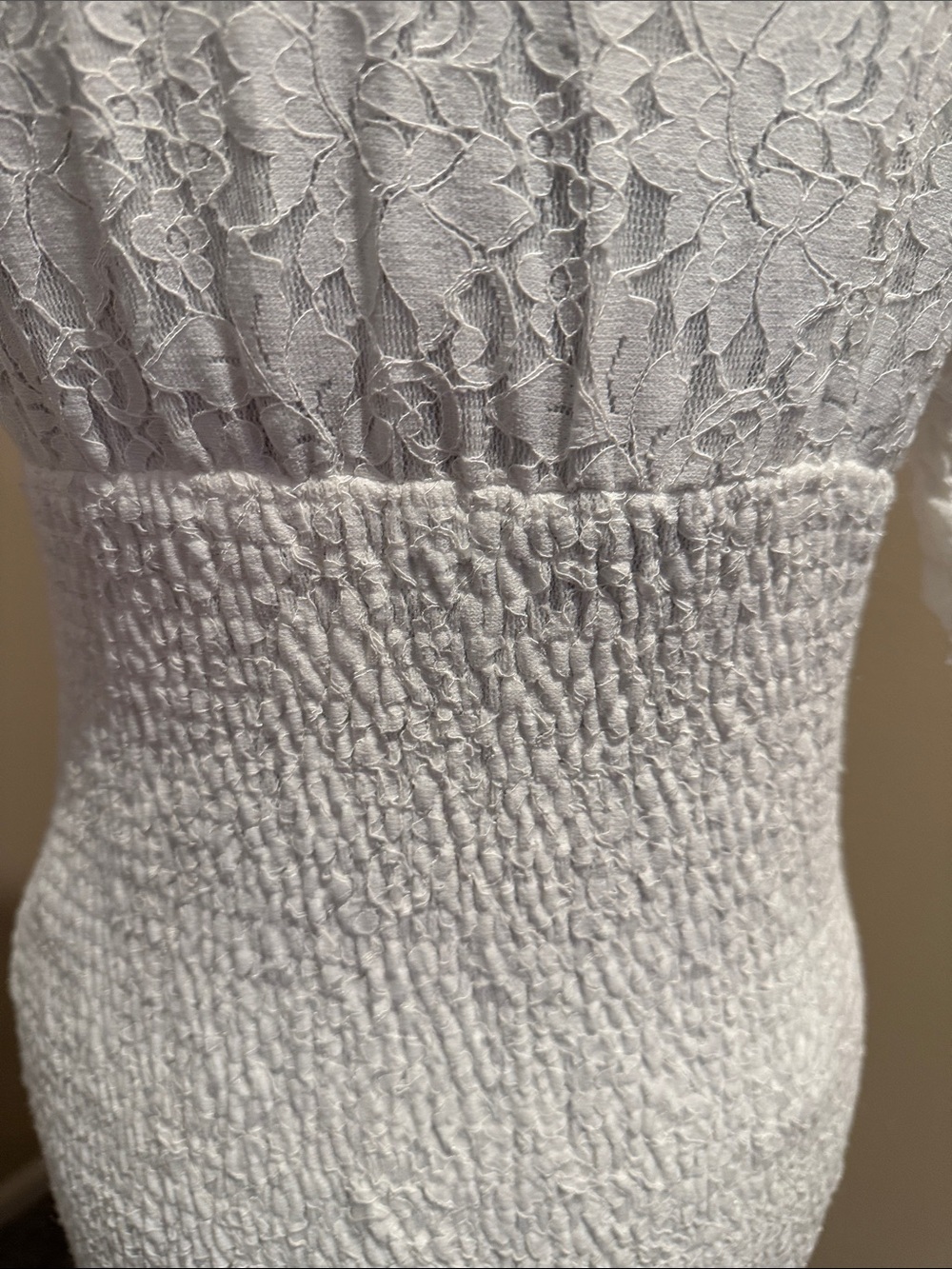 Simplee Apparel White Lace Smocked Midi Dress with Ruffle Hem - Picture 4 of 9